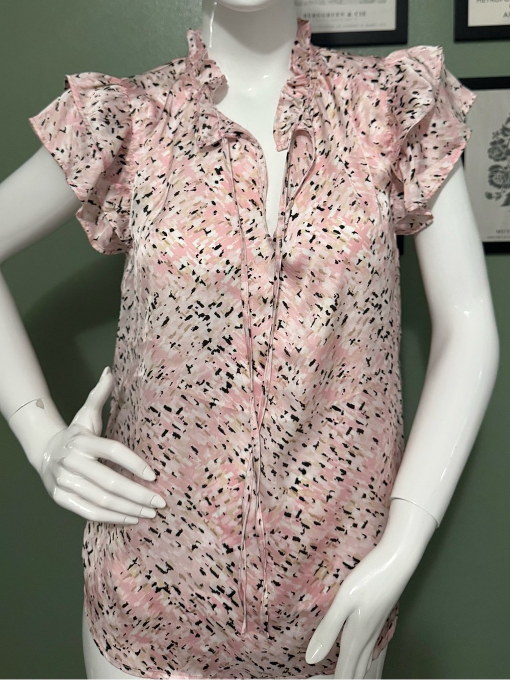Anne Klein Pink Ruffle Sleeve Printed Blouse NWOT